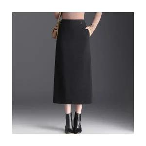 여자 H라인 스커트 에이치 롱 오피스룩 일자 가을 트임 힙업 원턱 ST3