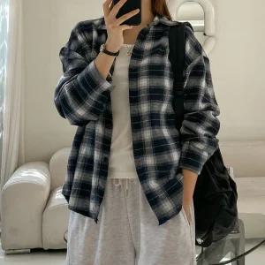 [3사이즈/데일리] 피치기모 오버핏 체크셔츠