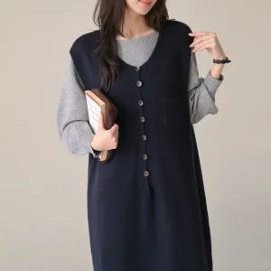 [데일리앤] 그레텔 여성 브이넥 롱 니트 조끼 원피스 레이어드 가을 겨울 루즈핏 베스트