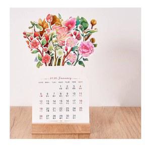 2026 블루밍 플로럴 데스크 캘린더 나무 베이스, 미니 스탠딩 플립 플라워 꽃병 모양의 홈 오피스 책상 장식용 월간 플래너 메모 (플로럴)
