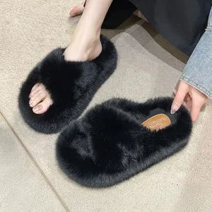 굽있는 겨울 실내화 사무실 퍼 슬리퍼 키높이 털 거실화