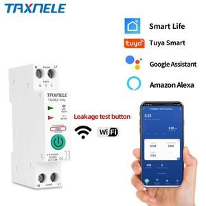 TUYA WIFI 스마트 회로 차단기 전력 측정 에너지 미터 KWh 1P 63A 원격 스위치 타이머 MCB 전압 전류 누전