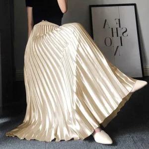 [오노마] ONM 플리츠 주름 여성 새틴 롱 스커트 하늘하늘 밴딩