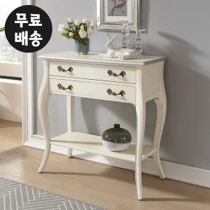 [벤티스가구]룬 현관 엔틱 콘솔 테이블 원목 거실 미니 콘솔 폭좁은 슬림 복도장 2단(화이트실버)