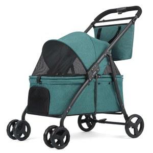 20% 더 큰 용량, 대형견용 반려견 유모차, 중형견용 반려동물 유모차 업데이트 최대 20~66파운드, 캐노피가 있는 4륜 올터레인, 햇빛 가리개, 보관 정리함, 방수 옥스포드(다크 그린)