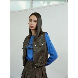 [에고이스트](강남점)페이크레더 크롭 베스트 (ER3FV861)