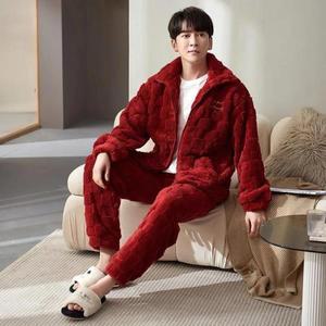 남성용 겨울 플란넬 코듀로이 잠옷 따뜻한 지퍼가 달린 스타일 젊은 겉옷 플러스 사이즈 사용 가능