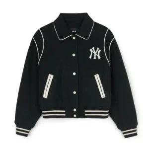 MLB자켓 PQJ 3FJPV1046-50BKS 여성 울 카라 크롭 바시티자켓