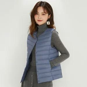 슬림핏 이너패딩 여성 경량패딩조끼 브이넥 오리털 베스트