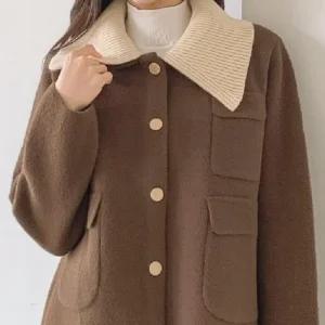 자켓 여성 탈부착 단추 넥카라 코트 점퍼 ST4302 (49haM)