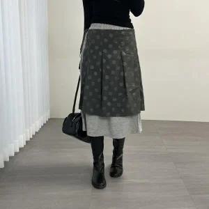 여자 플리츠 레이어드 바스락 도트 랩치마 미디 스커트