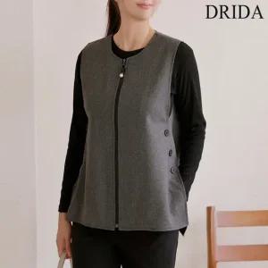 드리다 봄 가을 미디 버튼 빅사이즈 집업 베스트 조끼 40-50대 미시 중년 엄마옷 하객 모임 상견례 정장