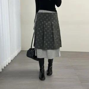 여자 플리츠 레이어드 바스락 도트 미디 스커트