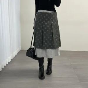 여자 플리츠 레이어드 바스락 도트 랩치마 미디 스커트
