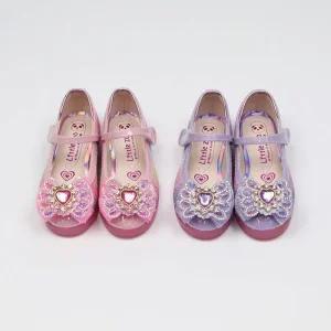 국산 레인보우 여아구두 하트큐빅 LED플랫슈즈