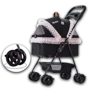 360도회전유모차 강아지 4륜 레이스 유모차 1P 360도 회전 분리형 외출 바스켓탈부착유모차