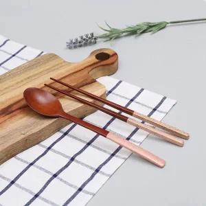 [골드스마일]우든 숟가락 수저 세트 핑크색 가정용 숟가락 84A 원목숟가락