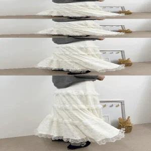 [퍼니걸스] 7810 밴딩 피치 기모 펀칭 레이스 롱 스커트 여성의류_P381214798