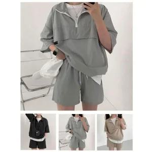 [아우트]반팔 커플아노락 반바지 세트 트레이닝복