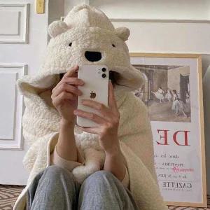 망토담요 무릎 겨울 귀여운 방한용품 차량용 미니 사무실 학생 모자 곰돌이 후드tuv028