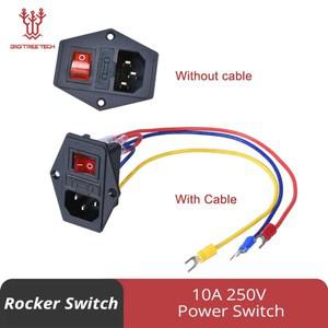 3D 프린터 부품 10A 250V 전원 스위치 3d 용 빨간색 트리플 로커 퓨즈 모듈 플러그가있는 AC 콘센트