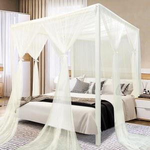 남쪽에서 동쪽 밀라노까지의 흰색 캐노피 침대 커튼, 4개의 모서리 포스트 캐노피, 침실 장식용 최상급 우아한 75D 폴리에스터 메쉬, 개구부, 간편한 설치, 킹/퀸 사이즈의 커튼