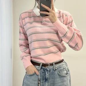 [다잇템] 여자 펜던트 분홍색 단가라 콘트라스트 카라티 니트