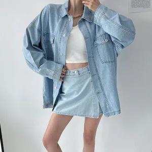 [하프클럽/]여자 랩 큐롯팬츠 진셔츠 주머니 코디 세트