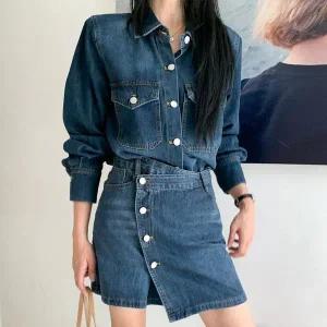 [하프클럽/]여성 미니스커트 진 키치무드 진셔츠 랩 세트