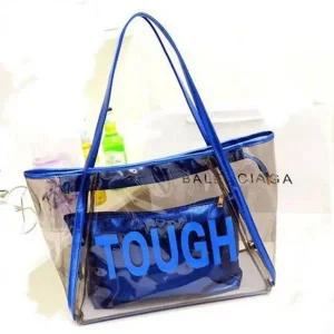 파우치포함 베이직 TOUGH블루 투명비치백