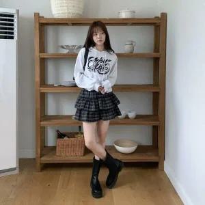 |CMK1752|여성 체크 배색 미니 스커트 캉캉 디자인