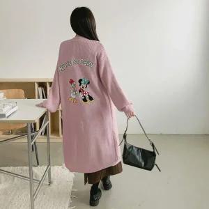 |CMJ6938|여성 캐릭터 후면 프린트 골지 루즈핏 긴 가디건