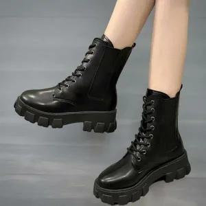 |CCS7D30|여성용 플랫폼 힙무드 청키 밴딩 워커 키높이 러그솔 부츠