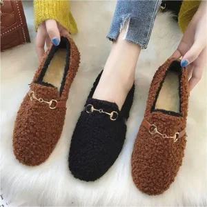 [라일리] Rly 플랫슈즈 빅사이즈 뽀글이 안감 기모 겨울화 방한  42090890)