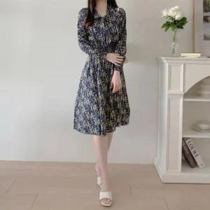 [라일리여성의류] Rly 쉬폰원피스 여성 꽃무늬 잔꽃 긴팔 여자원피스