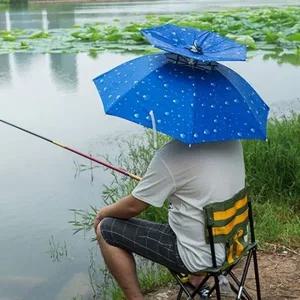 헤드캡 2단 모자우산 95cm 블루 파라솔 햇빛가리개