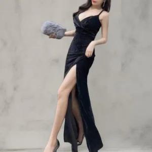 여성 파티 드레스 벨벳 뷔스티에 롱 원피스