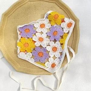 러블리한 포인트 패션 악세사리 얼굴을 작아보이게 해주는 효과 뜨개 헤어 커치프 플라워 스카프