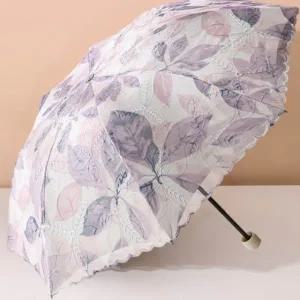 고급 퍼플 나뭇잎 양산 접이식 3단 우산 양우산 여름