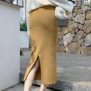 여성 롱 겨울 H라인 스커트 골지 밴딩 하이웨스트