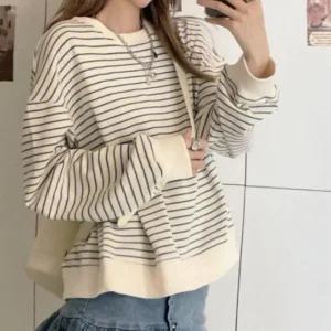 긴팔 드롭숄더 스트라이프 얇은 내추럴 단가라 맨투맨