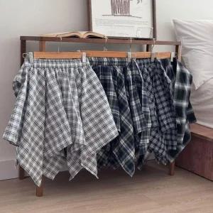 여성 스커트 체크 캐주얼 치마 봄 미니 밴딩 가을