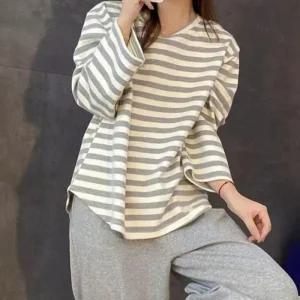 여성 패드 잠옷 스트라이프 캡 브라 파자마 홈웨어 내장