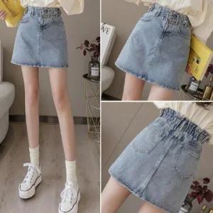 하이웨스트 밴딩 여성 데님 연청 미니 워싱 A라인 (494aw)