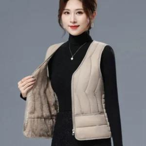 브이넥 겨울 브이넥조끼 패딩 경량 여성 기모 (49H1n)