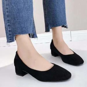 로우굽 스웨이드 여성 데일리 사각코 펌프스힐 구두
