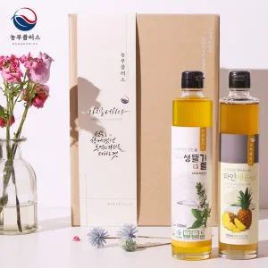 [경북고향장터 사이소]국산 냉압착 생들기름 파인애플식초 300ml 2병 선물세트 [ 농부플러스 ]