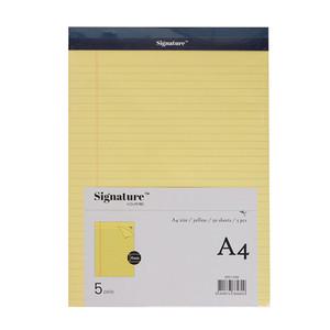 시그니처 리갈패드 A4 (215X298mm) 노랑 50매x5권세트 양면 절취 메모 레포트 노트 연습장