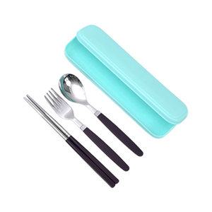 파스텔 휴대용 도시락수저케이스, 파랑 + 픽미 아동 숟가락 + 젓가락 + 포크, 초코