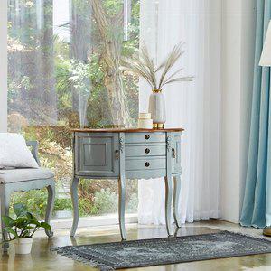 [리체갤러리] 수입 프렌치 엔틱가구 원목 빈티지엔틱 미엘 그레이 반달 콘솔 수납장